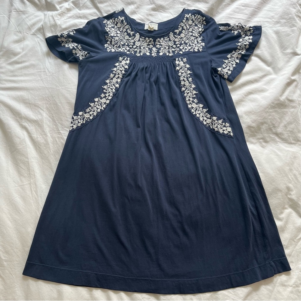 Caslon Navy Blue Shirt Dress with White Embroidery